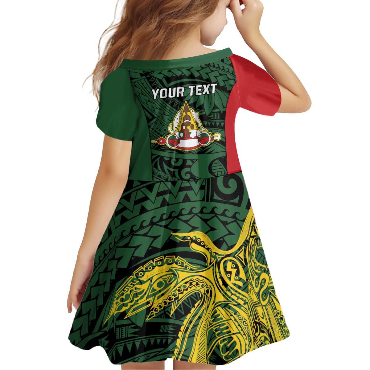 Personalised PNG East Sepik Province Kid Short Sleeve Dress Bird of Paradise Tattoo Flag Motif LT9 - Polynesian Pride