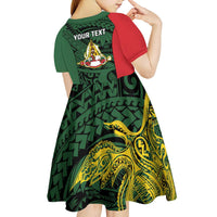 Personalised PNG East Sepik Province Kid Short Sleeve Dress Bird of Paradise Tattoo Flag Motif LT9 - Polynesian Pride