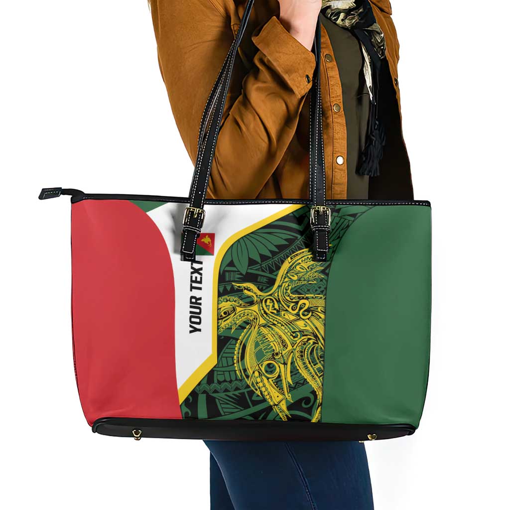 Personalised PNG East Sepik Province Leather Tote Bag Bird of Paradise Tattoo Flag Motif - Polynesian Pride