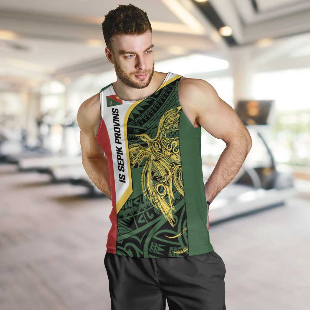 Personalised PNG East Sepik Province Men Tank Top Bird of Paradise Tattoo Flag Motif - Polynesian Pride