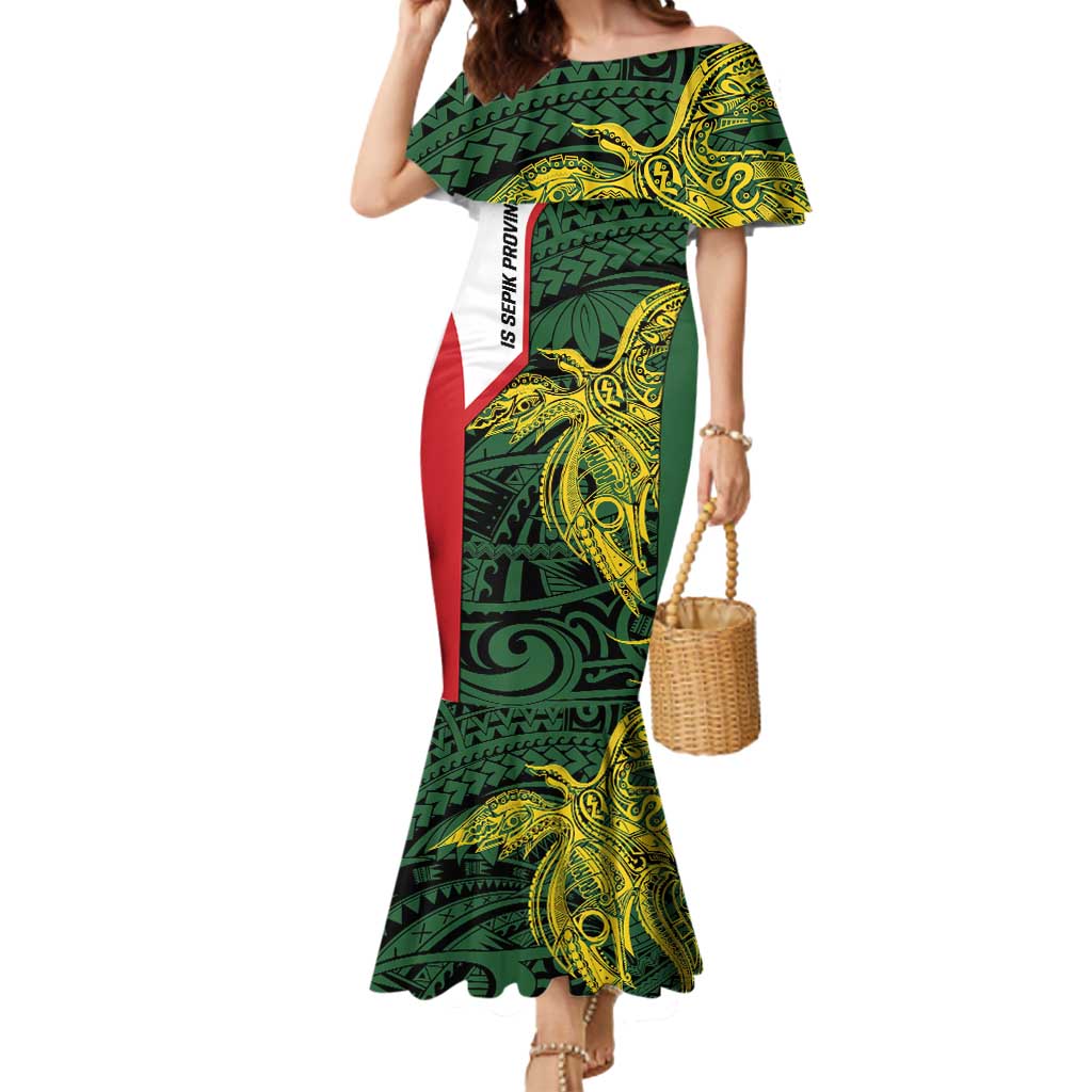 Personalised PNG East Sepik Province Mermaid Dress Bird of Paradise Tattoo Flag Motif - Polynesian Pride