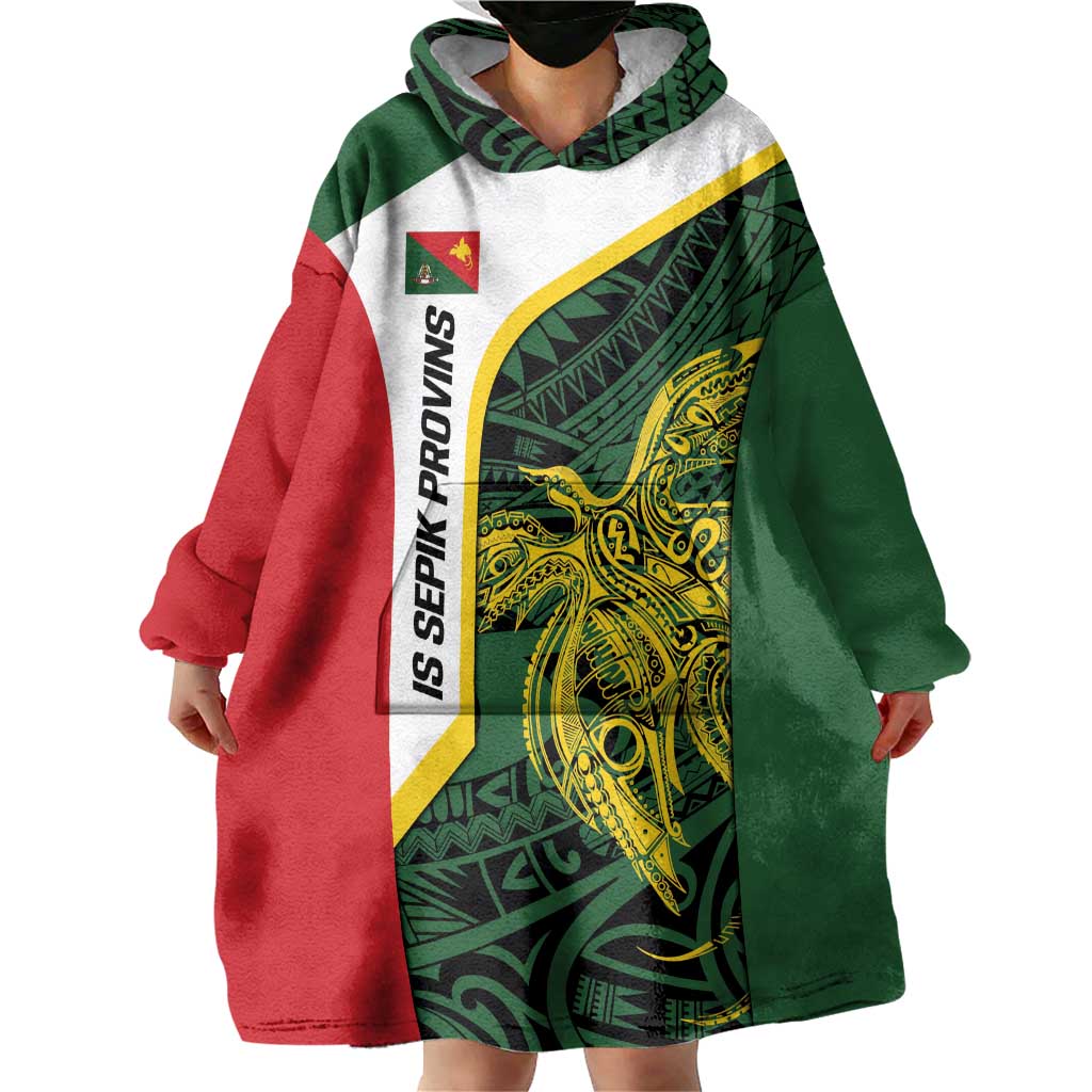 Personalised PNG East Sepik Province Wearable Blanket Hoodie Bird of Paradise Tattoo Flag Motif - Polynesian Pride