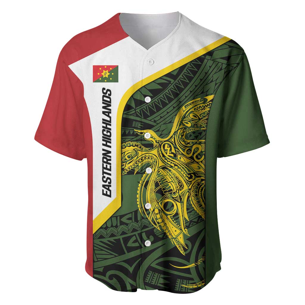 Personalised PNG Eastern Highlands Baseball Jersey Bird of Paradise Tattoo Flag Motif - Polynesian Pride