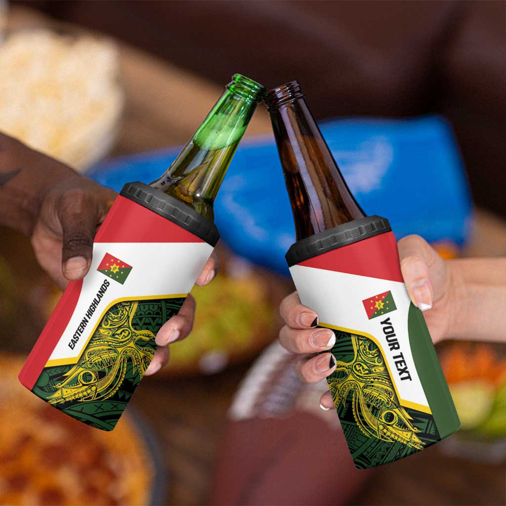 Personalised PNG Eastern Highlands 4 in 1 Can Cooler Tumbler Bird of Paradise Tattoo Flag Motif - Polynesian Pride