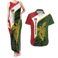 Personalised PNG Eastern Highlands Couples Matching Tank Maxi Dress and Hawaiian Shirt Bird of Paradise Tattoo Flag Motif - Polynesian Pride