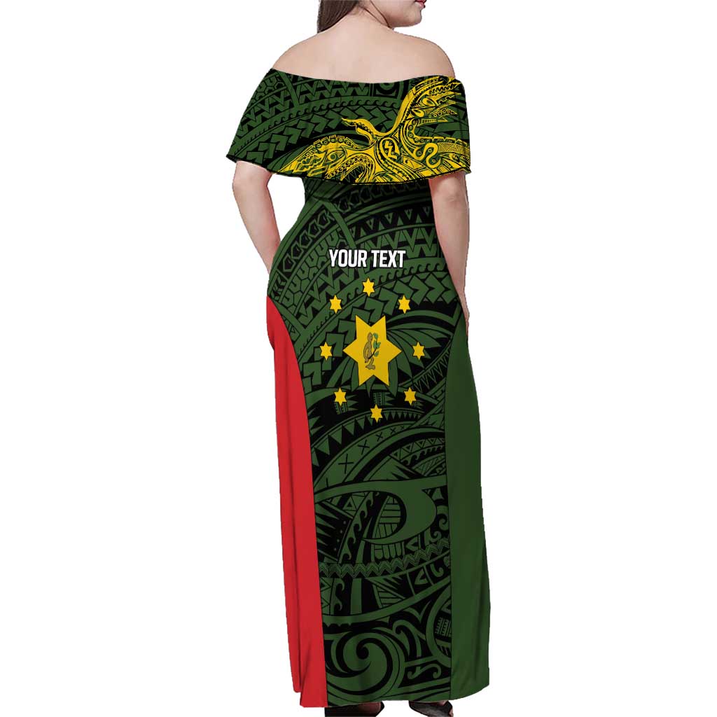 Personalised PNG Eastern Highlands Family Matching Off Shoulder Maxi Dress and Hawaiian Shirt Bird of Paradise Tattoo Flag Motif - Polynesian Pride