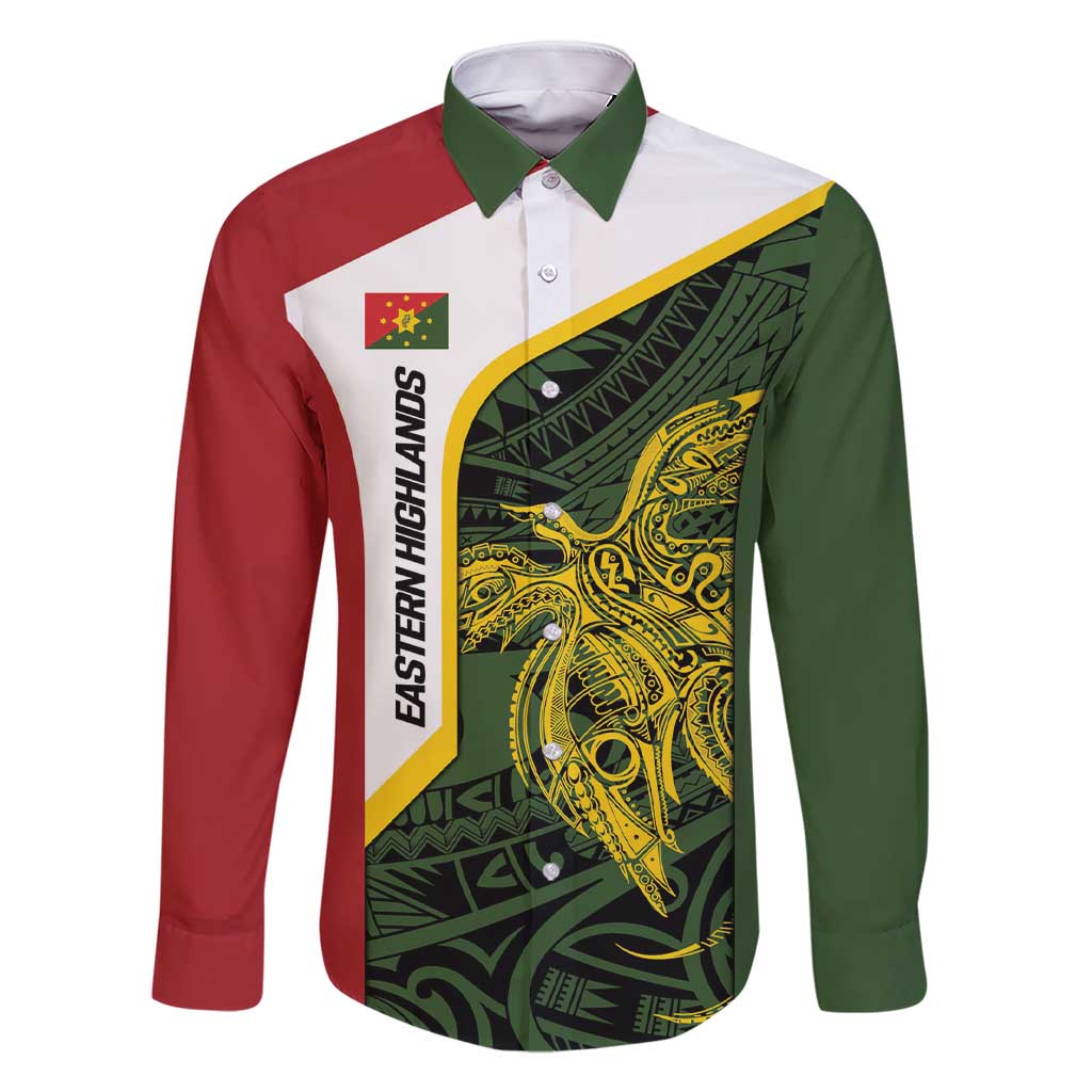 Personalised PNG Eastern Highlands Family Matching Short Sleeve Bodycon Dress and Hawaiian Shirt Bird of Paradise Tattoo Flag Motif - Polynesian Pride