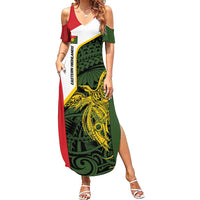 Personalised PNG Eastern Highlands Family Matching Summer Maxi Dress and Hawaiian Shirt Bird of Paradise Tattoo Flag Motif - Polynesian Pride