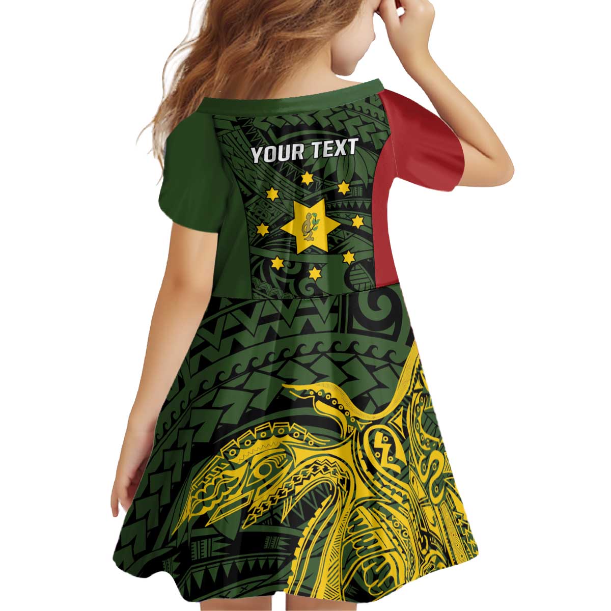 Personalised PNG Eastern Highlands Kid Short Sleeve Dress Bird of Paradise Tattoo Flag Motif - Polynesian Pride