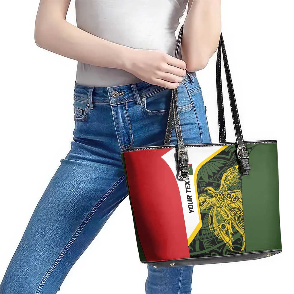 Personalised PNG Eastern Highlands Leather Tote Bag Bird of Paradise Tattoo Flag Motif - Polynesian Pride