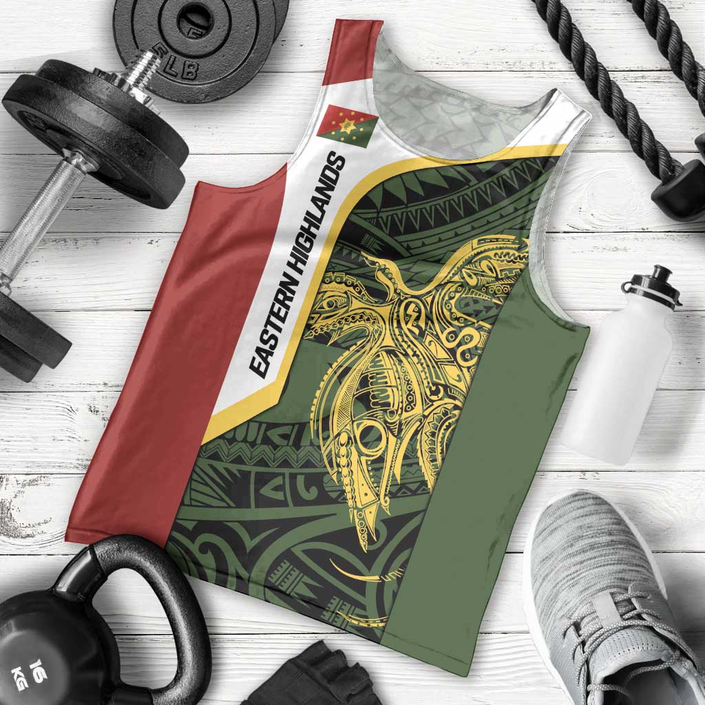 Personalised PNG Eastern Highlands Men Tank Top Bird of Paradise Tattoo Flag Motif - Polynesian Pride