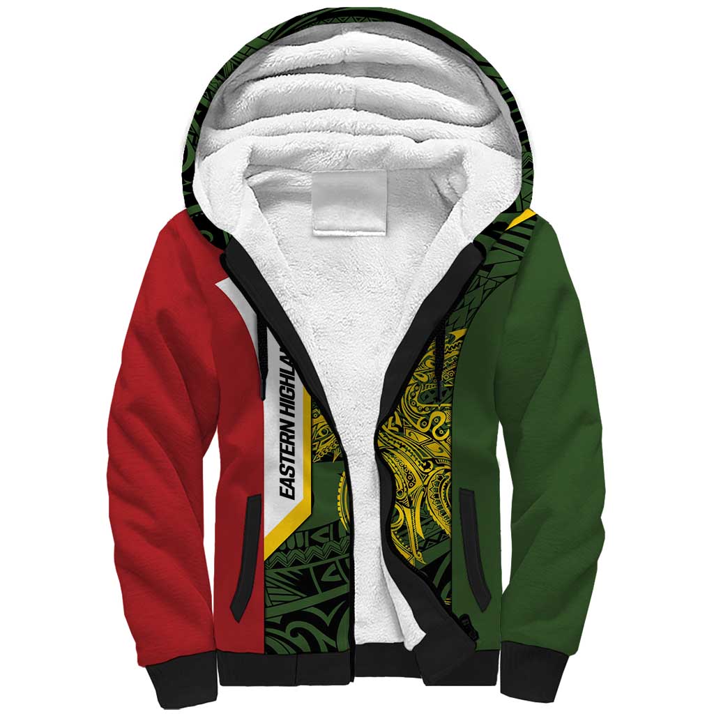 Personalised PNG Eastern Highlands Sherpa Hoodie Bird of Paradise Tattoo Flag Motif - Polynesian Pride
