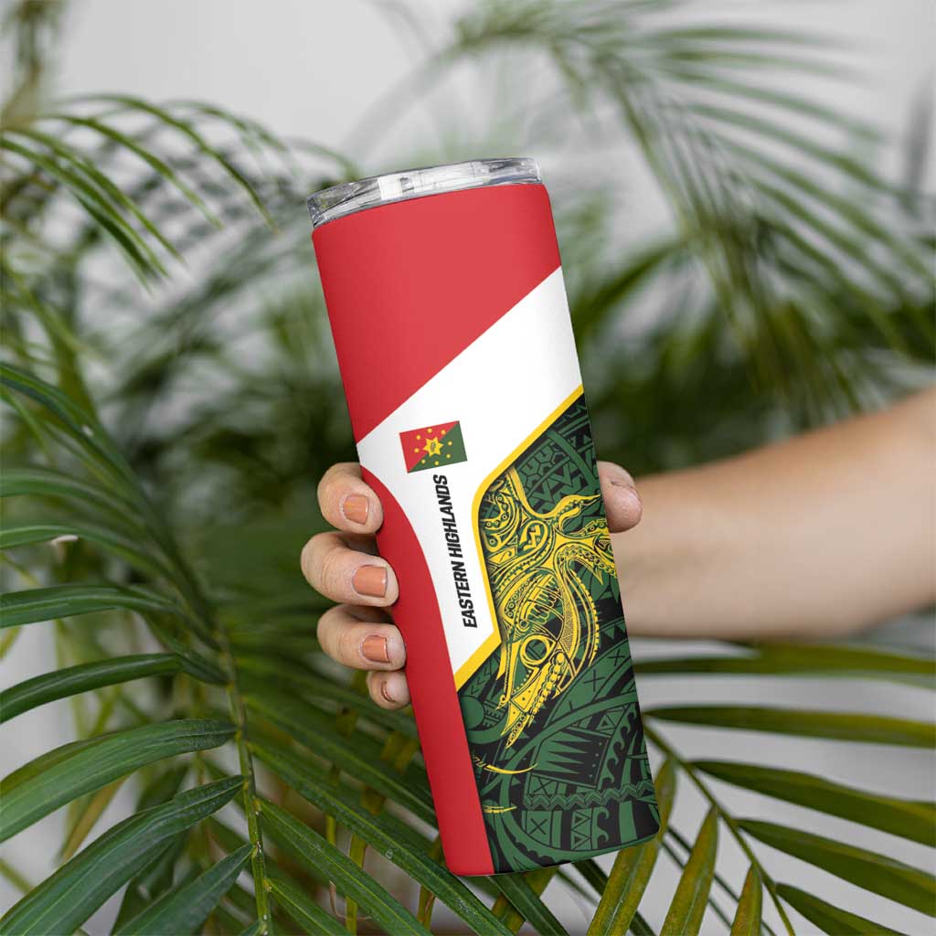 Personalised PNG Eastern Highlands Skinny Tumbler Bird of Paradise Tattoo Flag Motif - Polynesian Pride