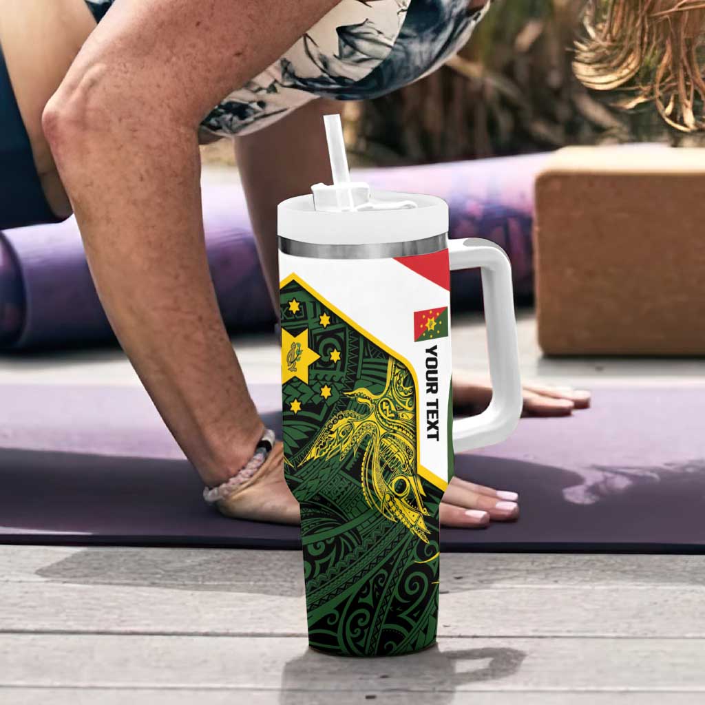 Personalised PNG Eastern Highlands Tumbler With Handle Bird of Paradise Tattoo Flag Motif - Polynesian Pride