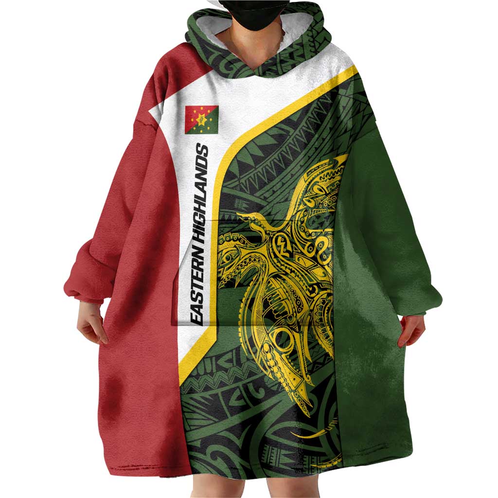 Personalised PNG Eastern Highlands Wearable Blanket Hoodie Bird of Paradise Tattoo Flag Motif - Polynesian Pride