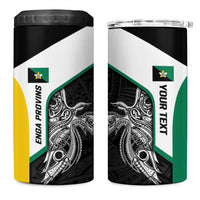 Personalised PNG Enga Province 4 in 1 Can Cooler Tumbler Bird of Paradise Tattoo Flag Motif - Polynesian Pride