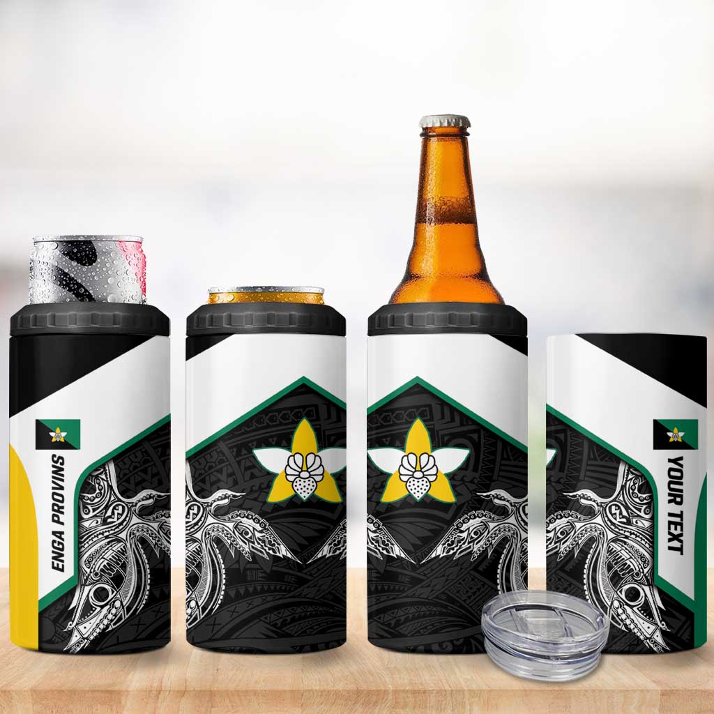Personalised PNG Enga Province 4 in 1 Can Cooler Tumbler Bird of Paradise Tattoo Flag Motif - Polynesian Pride