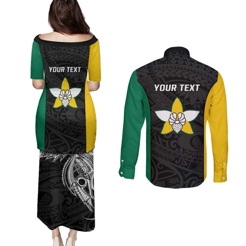 Personalised PNG Enga Province Couples Matching Puletasi and Long Sleeve Button Shirt Bird of Paradise Tattoo Flag Motif LT9 - Polynesian Pride