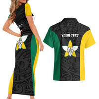 Personalised PNG Enga Province Couples Matching Short Sleeve Bodycon Dress and Hawaiian Shirt Bird of Paradise Tattoo Flag Motif - Polynesian Pride