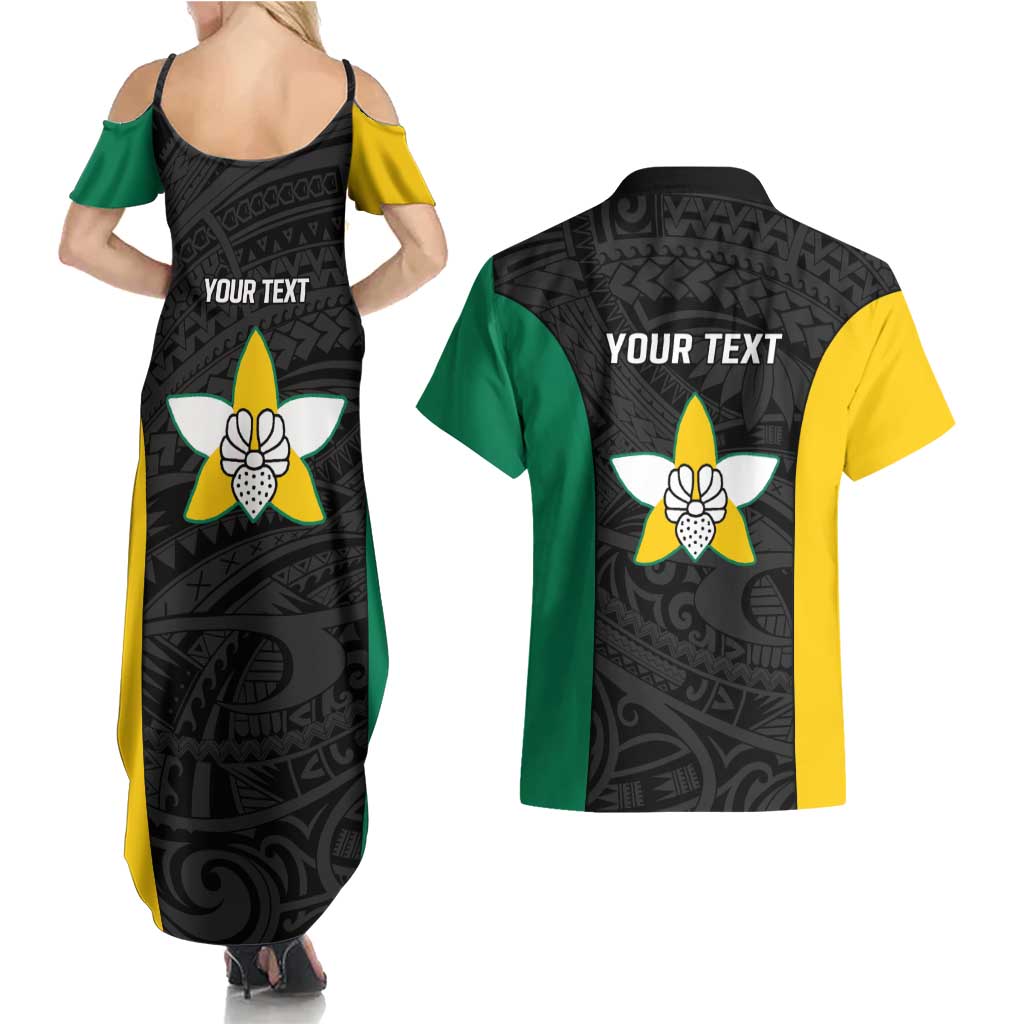 Personalised PNG Enga Province Couples Matching Summer Maxi Dress and Hawaiian Shirt Bird of Paradise Tattoo Flag Motif - Polynesian Pride