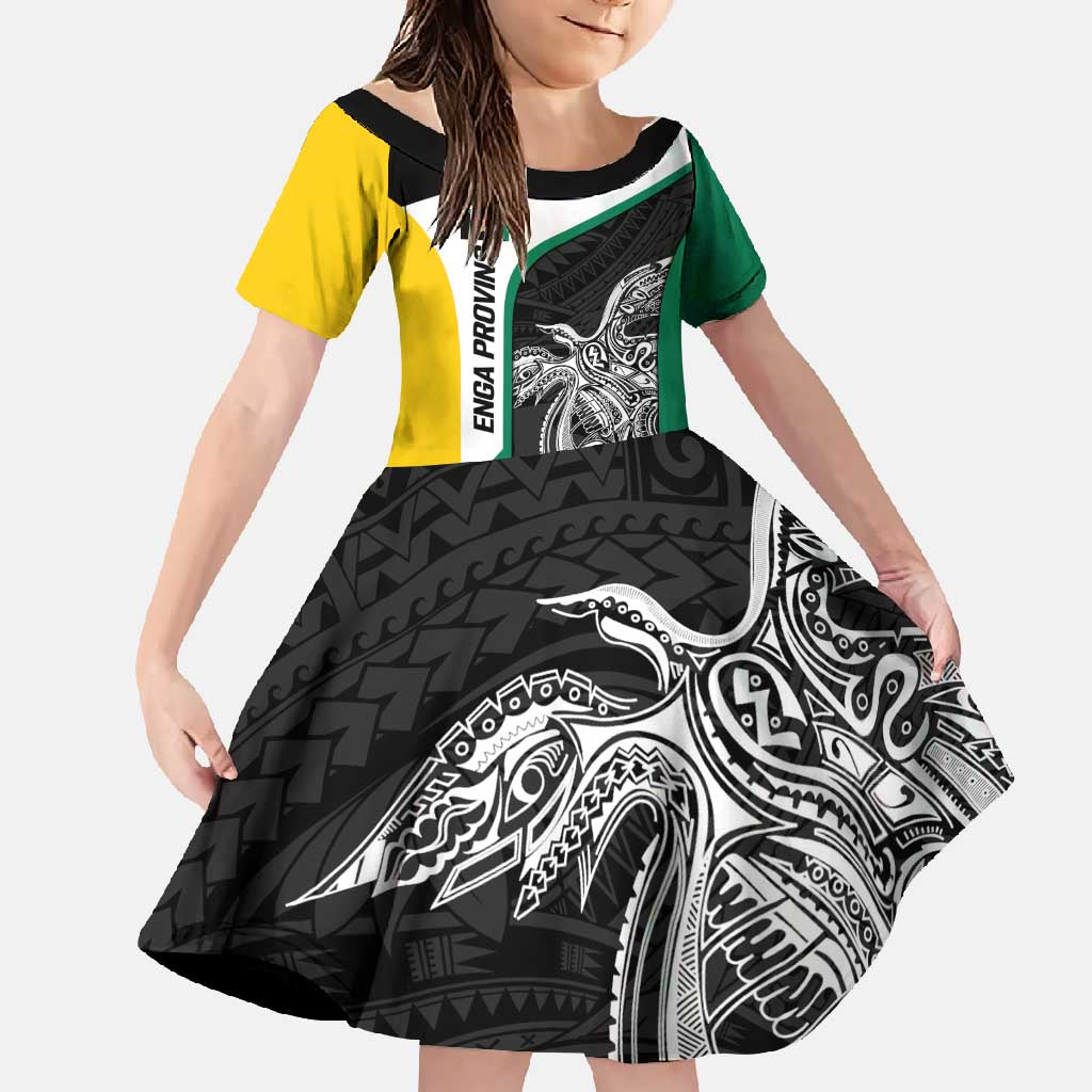 Personalised PNG Enga Province Family Matching Short Sleeve Bodycon Dress and Hawaiian Shirt Bird of Paradise Tattoo Flag Motif - Polynesian Pride