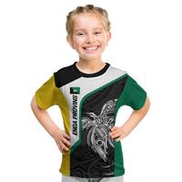 Personalised PNG Enga Province Kid T Shirt Bird of Paradise Tattoo Flag Motif - Polynesian Pride