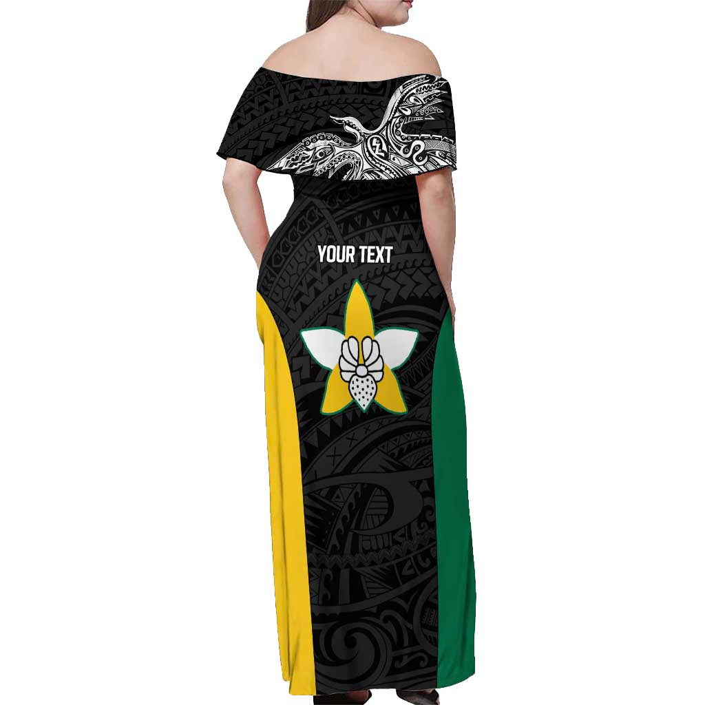 Personalised PNG Enga Province Off Shoulder Maxi Dress Bird of Paradise Tattoo Flag Motif - Polynesian Pride