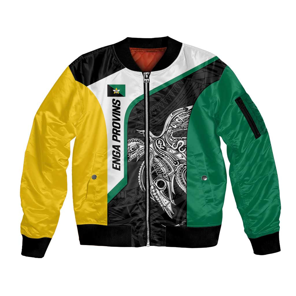 Personalised PNG Enga Province Sleeve Zip Bomber Jacket Bird of Paradise Tattoo Flag Motif - Polynesian Pride