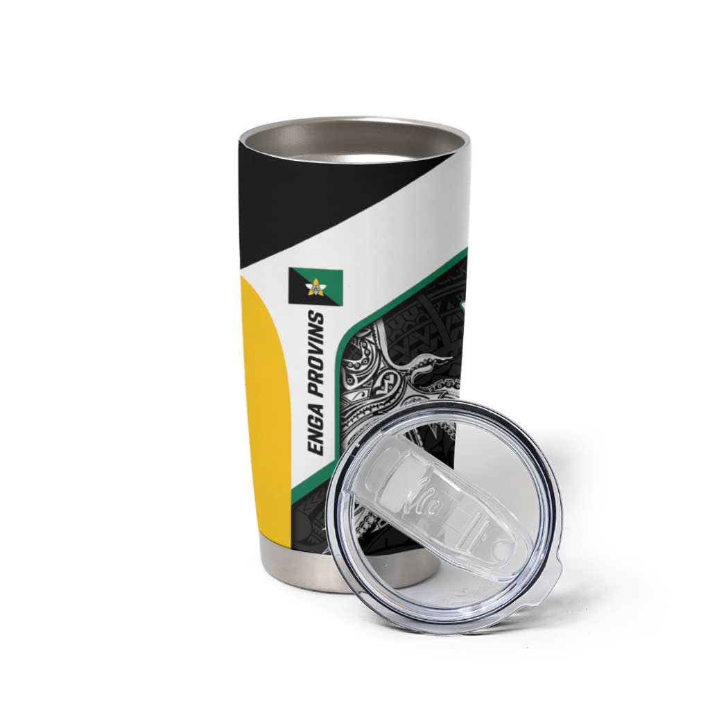 Personalised PNG Enga Province Tumbler Cup Bird of Paradise Tattoo Flag Motif - Polynesian Pride
