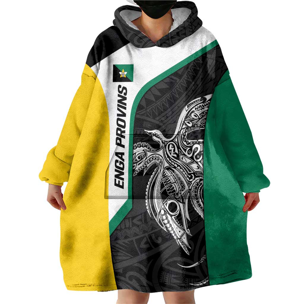 Personalised PNG Enga Province Wearable Blanket Hoodie Bird of Paradise Tattoo Flag Motif - Polynesian Pride