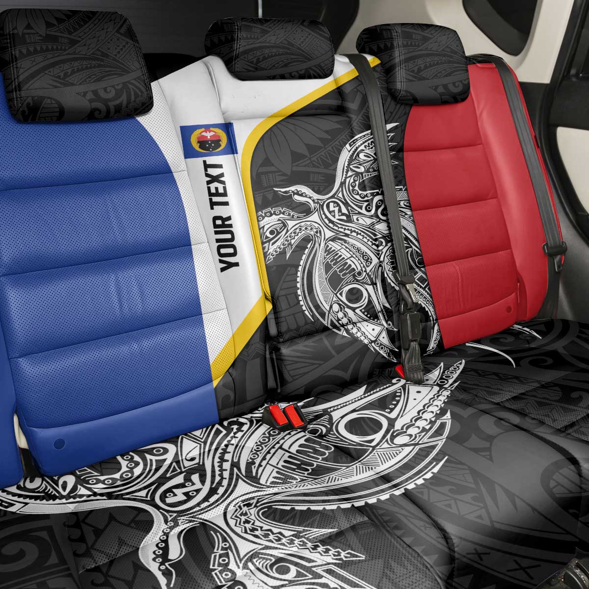 Personalised PNG Gulf Province Back Car Seat Cover Bird of Paradise Tattoo Flag Motif - Polynesian Pride