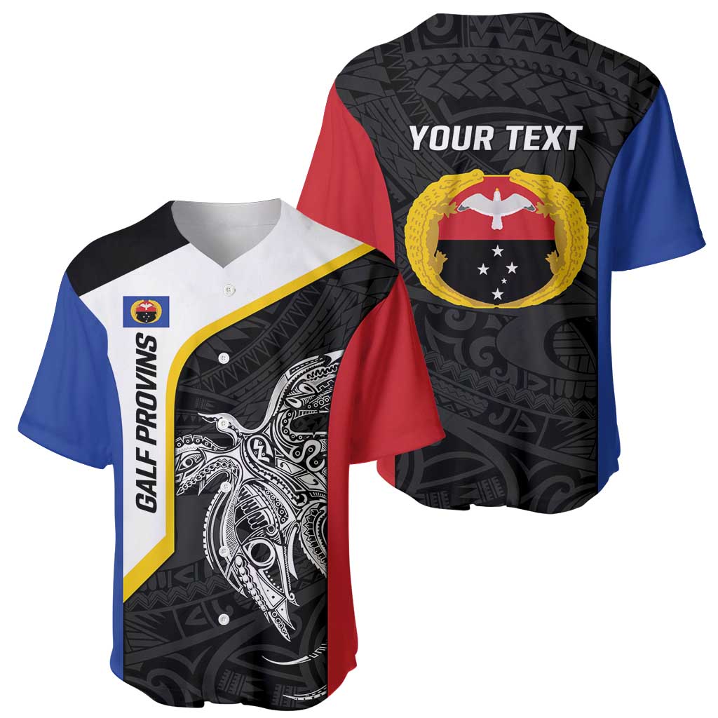 Personalised PNG Gulf Province Baseball Jersey Bird of Paradise Tattoo Flag Motif - Polynesian Pride