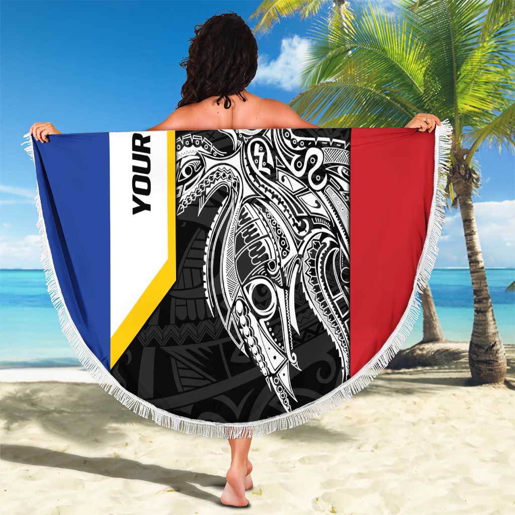 Personalised PNG Gulf Province Beach Blanket Bird of Paradise Tattoo Flag Motif - Polynesian Pride