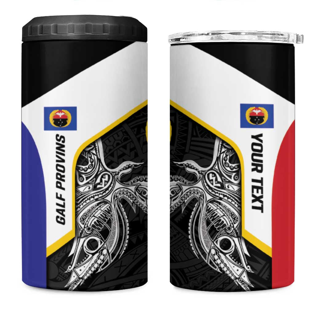 Personalised PNG Gulf Province 4 in 1 Can Cooler Tumbler Bird of Paradise Tattoo Flag Motif - Polynesian Pride