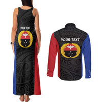 Personalised PNG Gulf Province Couples Matching Tank Maxi Dress and Long Sleeve Button Shirt Bird of Paradise Tattoo Flag Motif LT9 - Polynesian Pride
