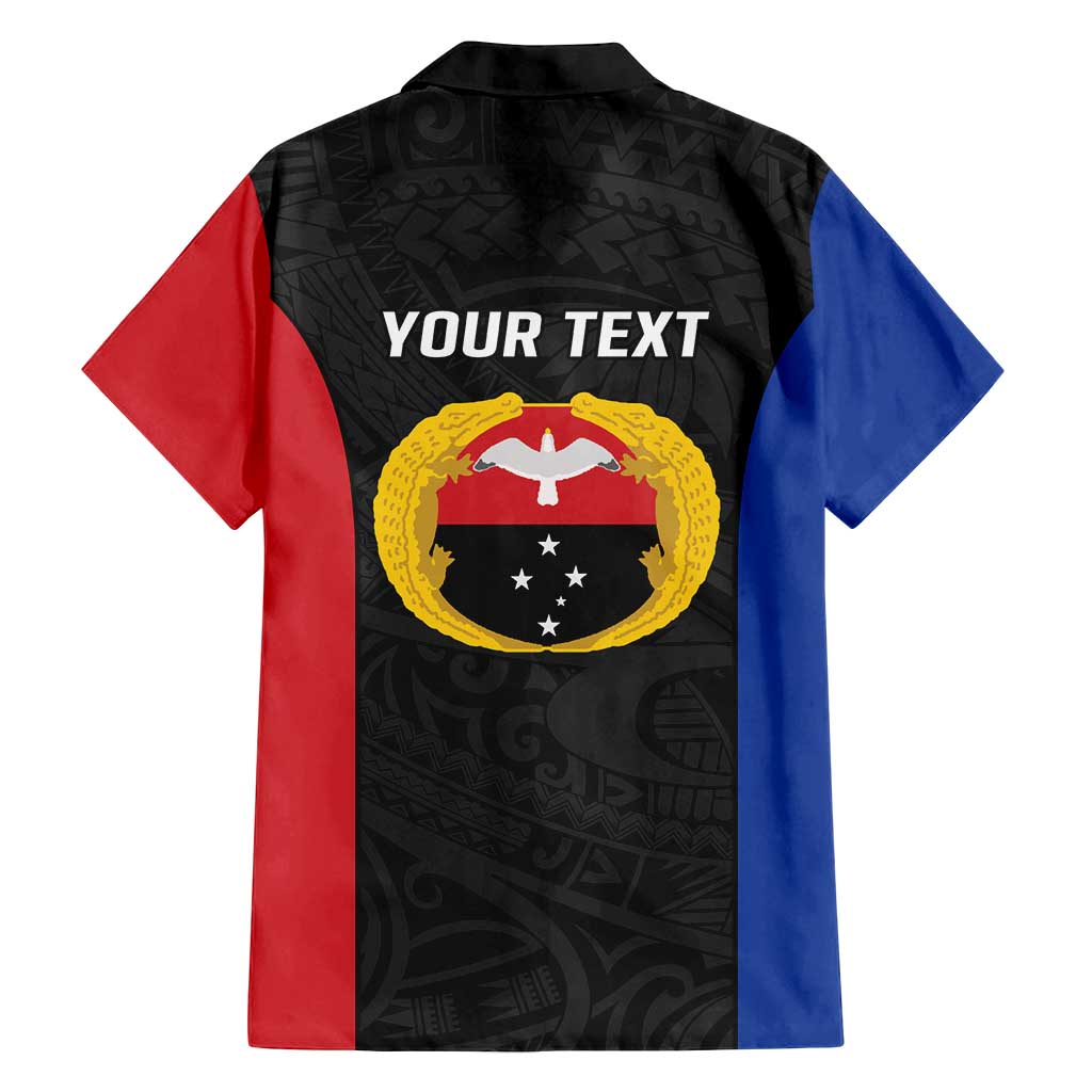 Personalised PNG Gulf Province Family Matching Off Shoulder Short Dress and Hawaiian Shirt Bird of Paradise Tattoo Flag Motif - Polynesian Pride