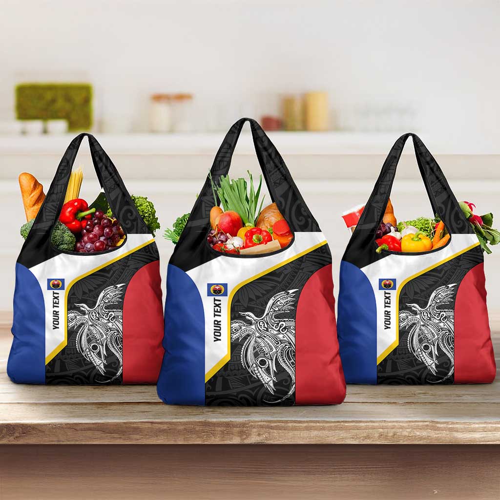 Personalised PNG Gulf Province Grocery Bag Bird of Paradise Tattoo Flag Motif - Polynesian Pride