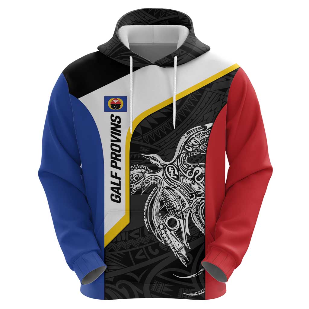 Personalised PNG Gulf Province Hoodie Bird of Paradise Tattoo Flag Motif - Polynesian Pride