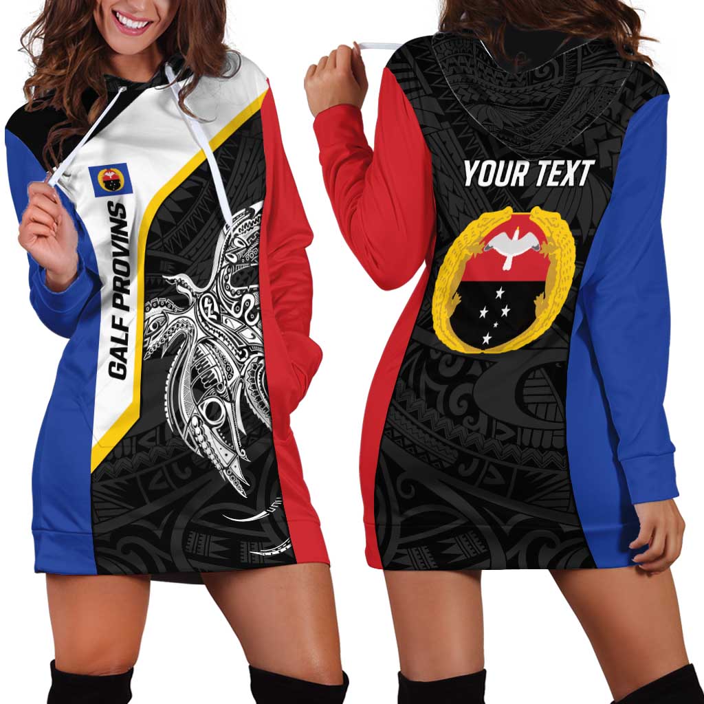 Personalised PNG Gulf Province Hoodie Dress Bird of Paradise Tattoo Flag Motif - Polynesian Pride