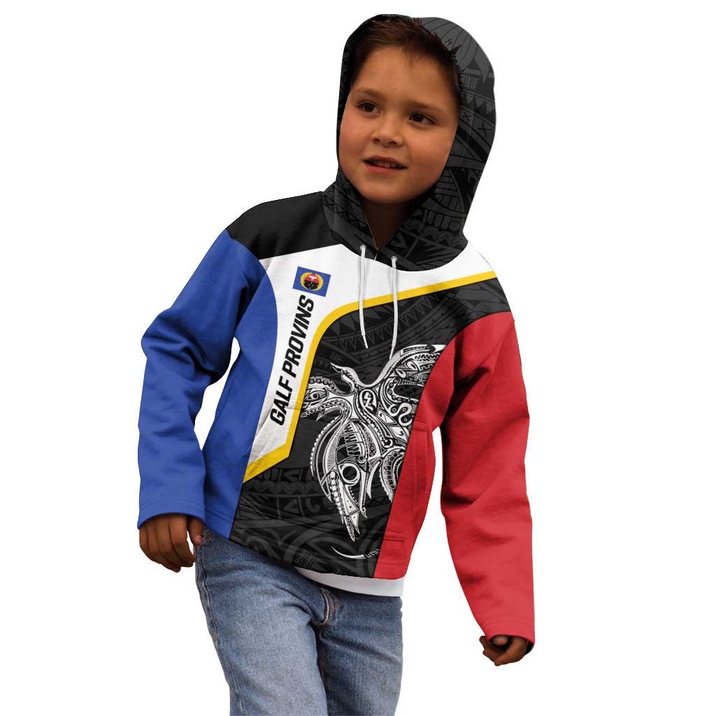 Personalised PNG Gulf Province Kid Hoodie Bird of Paradise Tattoo Flag Motif - Polynesian Pride