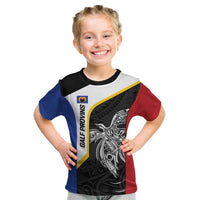 Personalised PNG Gulf Province Kid T Shirt Bird of Paradise Tattoo Flag Motif - Polynesian Pride