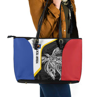 Personalised PNG Gulf Province Leather Tote Bag Bird of Paradise Tattoo Flag Motif - Polynesian Pride