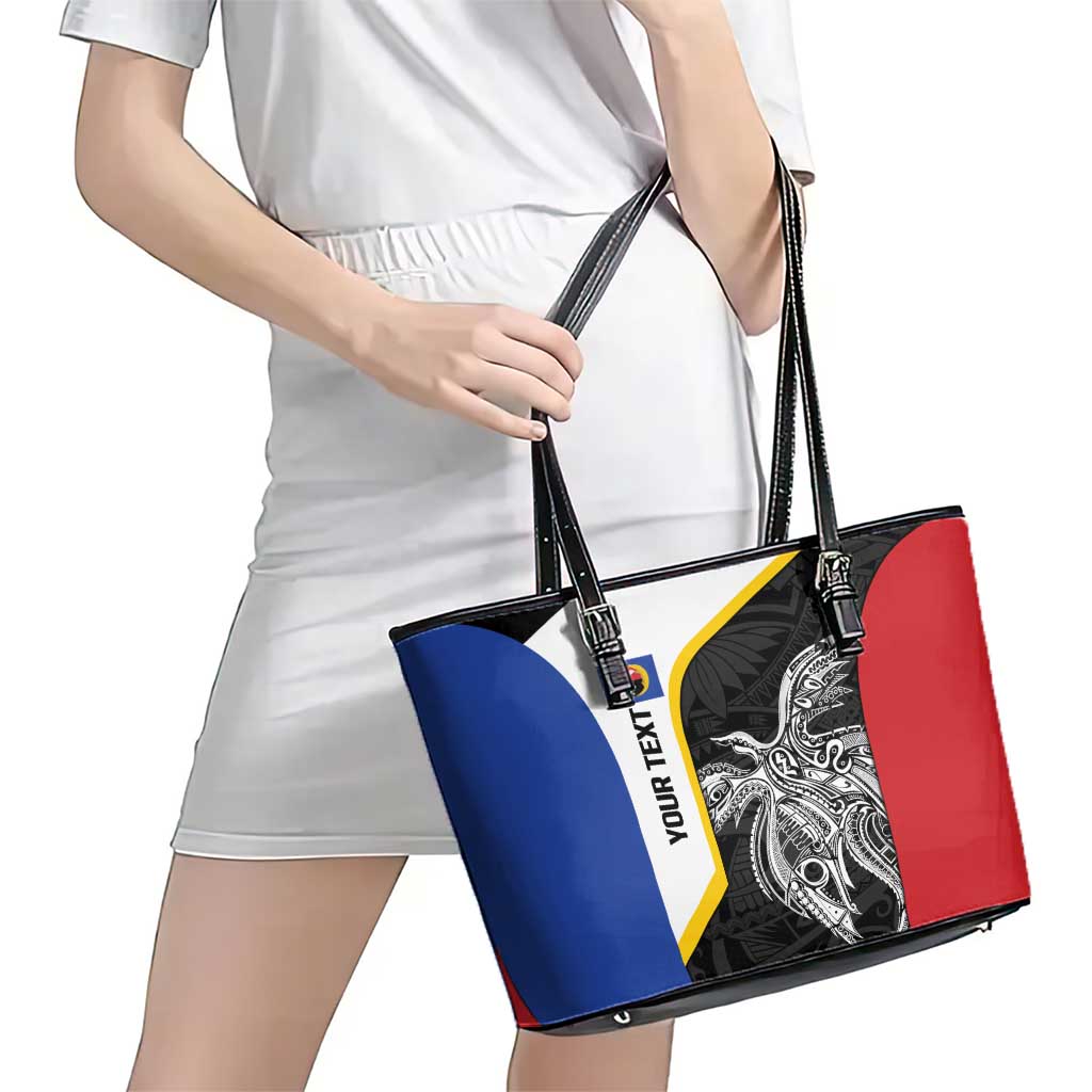 Personalised PNG Gulf Province Leather Tote Bag Bird of Paradise Tattoo Flag Motif - Polynesian Pride