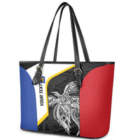 Personalised PNG Gulf Province Leather Tote Bag Bird of Paradise Tattoo Flag Motif - Polynesian Pride