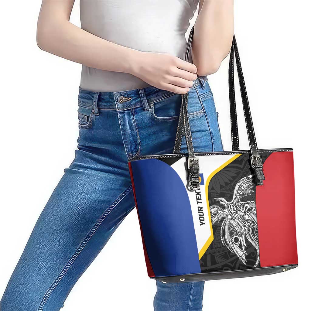 Personalised PNG Gulf Province Leather Tote Bag Bird of Paradise Tattoo Flag Motif - Polynesian Pride