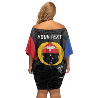Personalised PNG Gulf Province Off Shoulder Short Dress Bird of Paradise Tattoo Flag Motif - Polynesian Pride