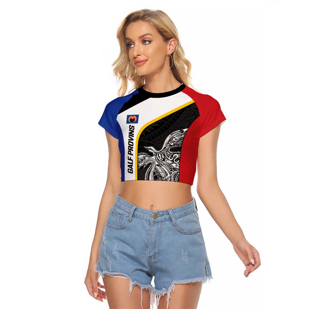 Personalised PNG Gulf Province Raglan Cropped T Shirt Bird of Paradise Tattoo Flag Motif - Polynesian Pride