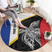 Personalised PNG Gulf Province Round Carpet Bird of Paradise Tattoo Flag Motif - Polynesian Pride