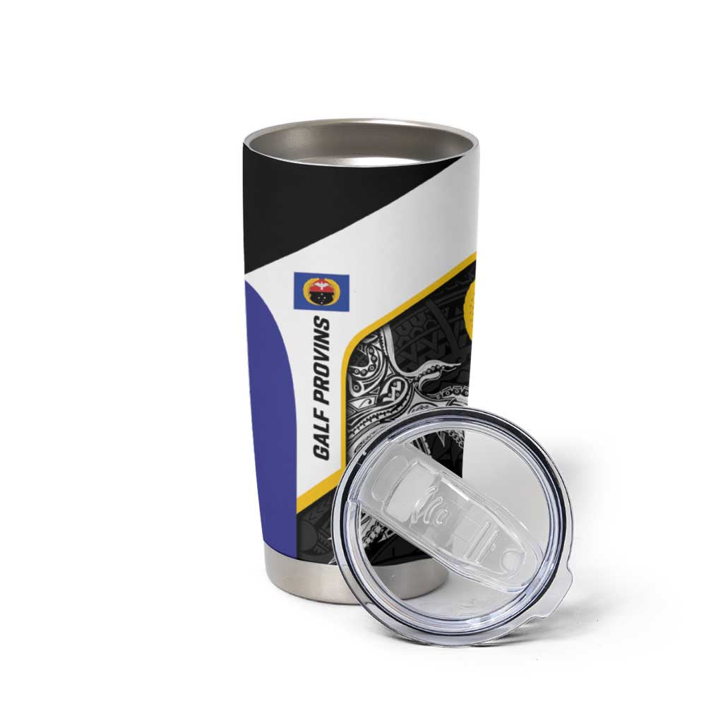 Personalised PNG Gulf Province Tumbler Cup Bird of Paradise Tattoo Flag Motif - Polynesian Pride