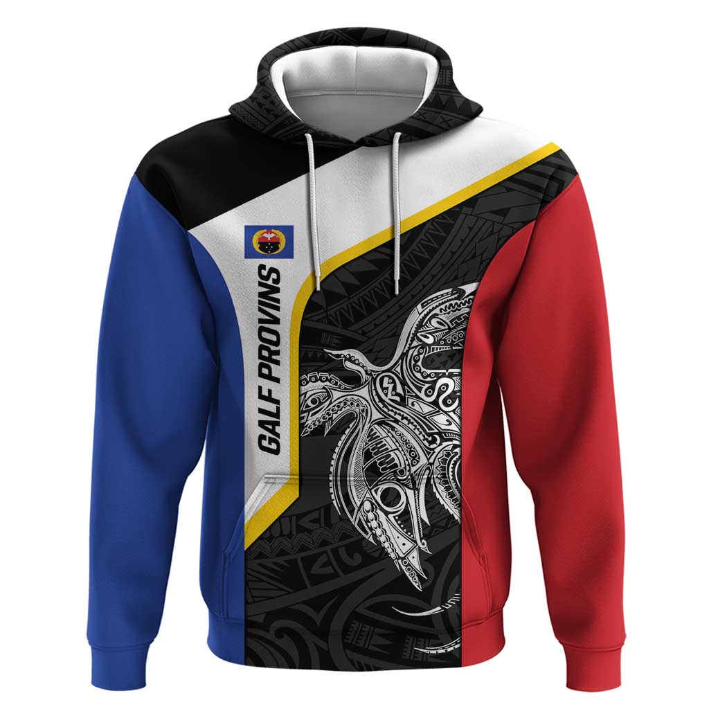Personalised PNG Gulf Province Zip Hoodie Bird of Paradise Tattoo Flag Motif - Polynesian Pride